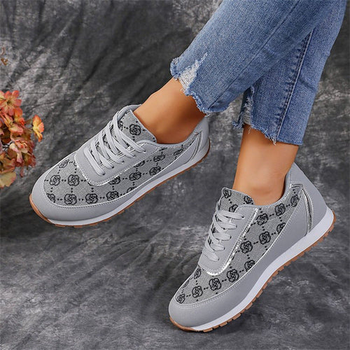 Flower Print Lace-up Sneakers Casual Fashion Lightweight Breathable