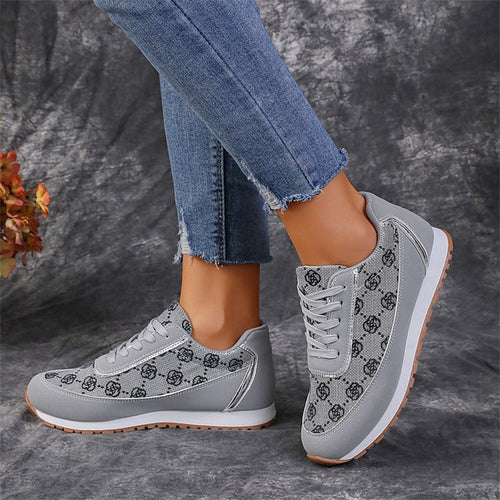 Flower Print Lace-up Sneakers Casual Fashion Lightweight Breathable