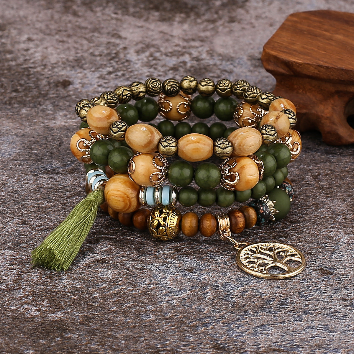 Bohemian style multi-layer wood beaded bracelet LMH Beauty