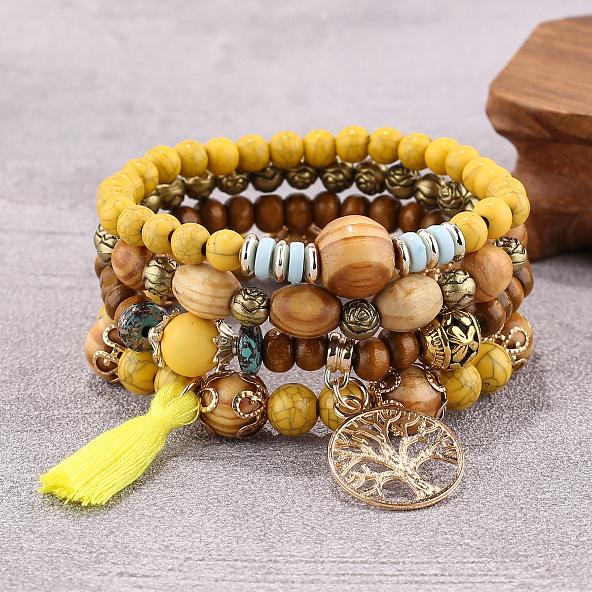 Bohemian style multi-layer wood beaded bracelet LMH Beauty