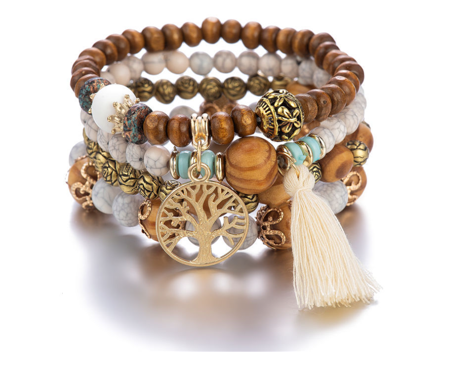 Bohemian style multi-layer wood beaded bracelet LMH Beauty