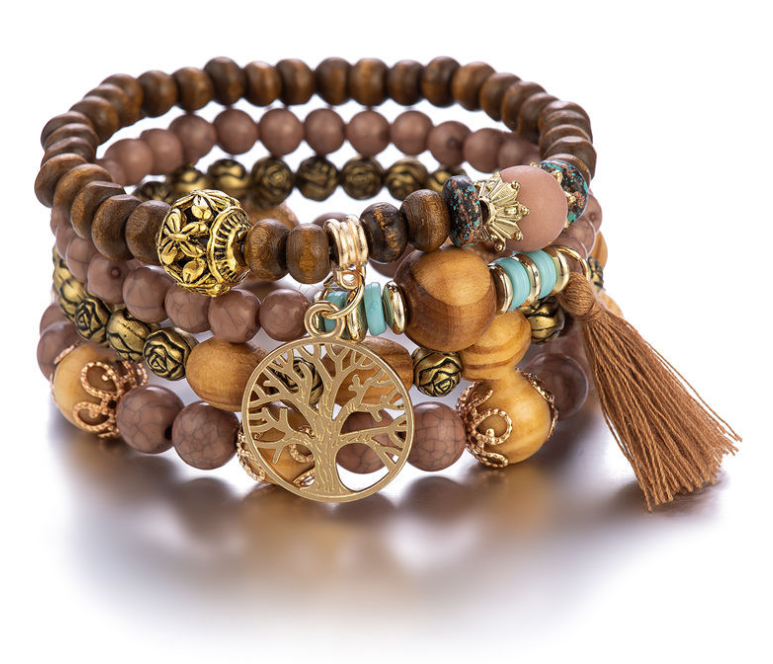 Bohemian style multi-layer wood beaded bracelet LMH Beauty