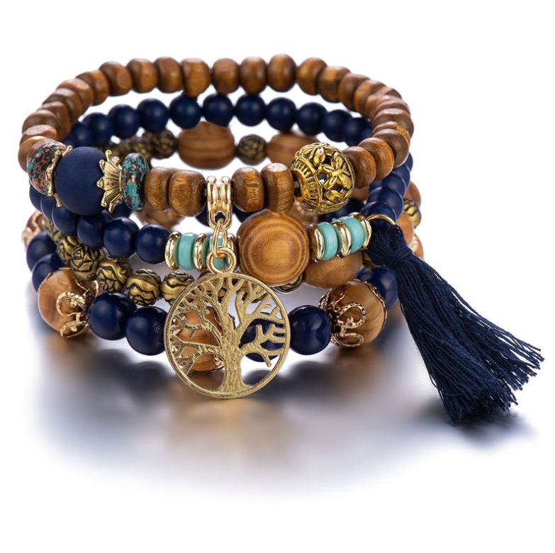 Bohemian style multi-layer wood beaded bracelet LMH Beauty