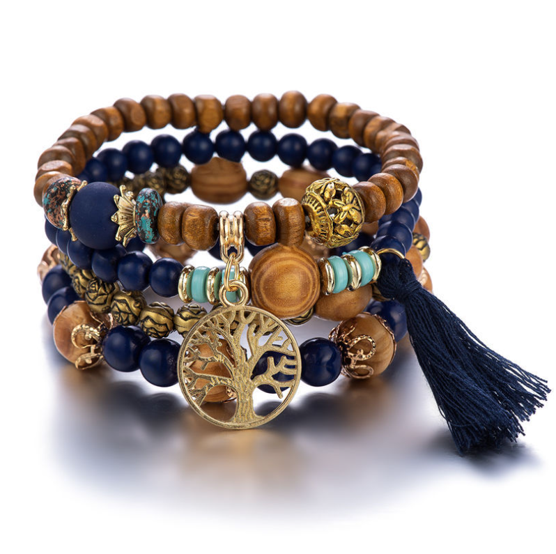 Bohemian style multi-layer wood beaded bracelet LMH Beauty