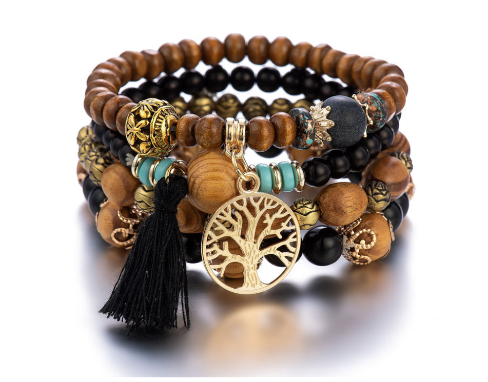 Bohemian style multi-layer wood beaded bracelet LMH Beauty