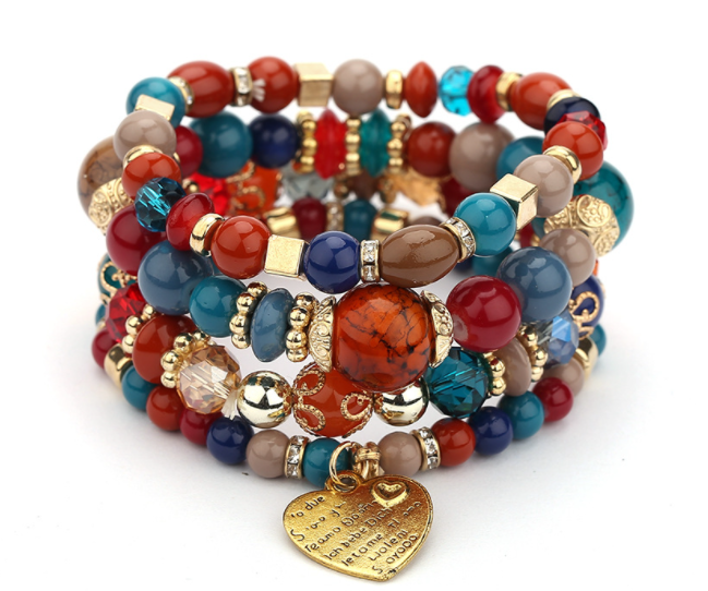 Multi Layer Bead Beaded Boho Charm Bracelet Set LMH Beauty