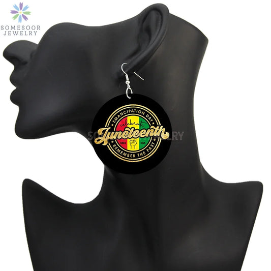 Juneteenth Vibes Design Wooden Drop Earrings