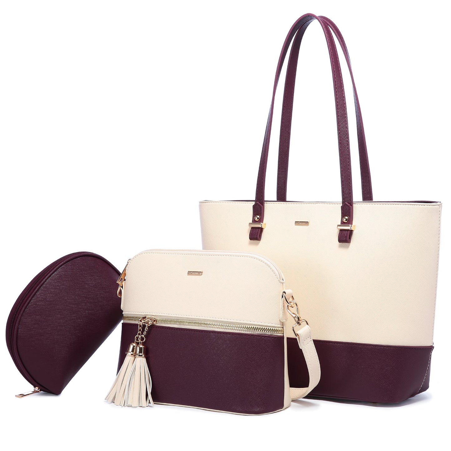 Women 3 piece Leather Handbag Set LMH Beauty