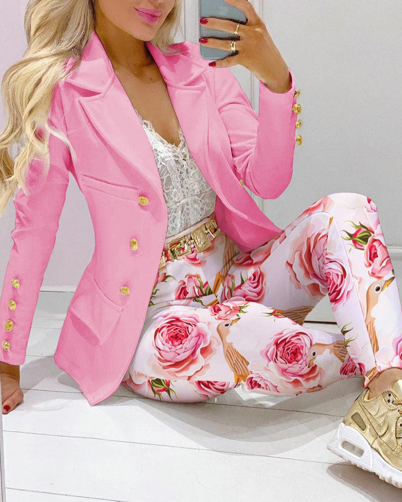 Women Fashion Print Top, Blazer and Pants LMH Beauty