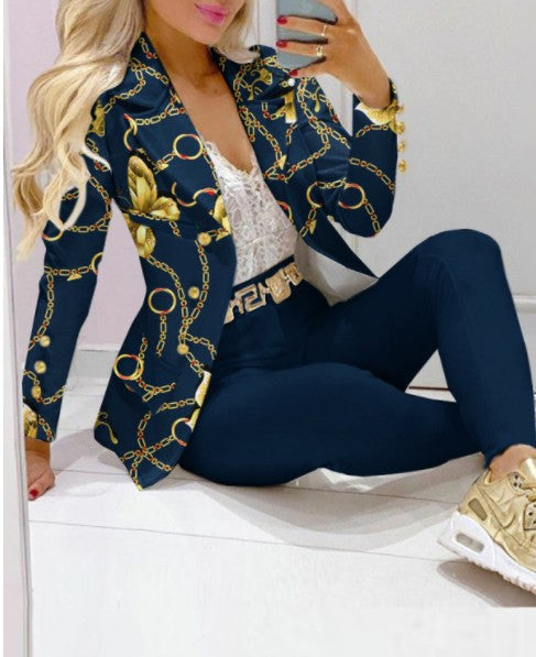Women Fashion Print Top, Blazer and Pants LMH Beauty