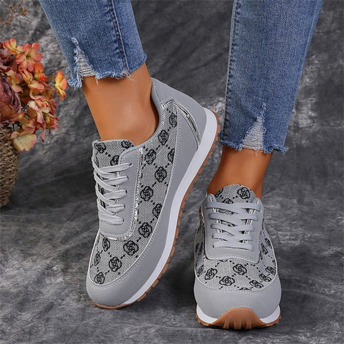 Flower Print Lace-up Sneakers Casual Fashion Lightweight Breathable