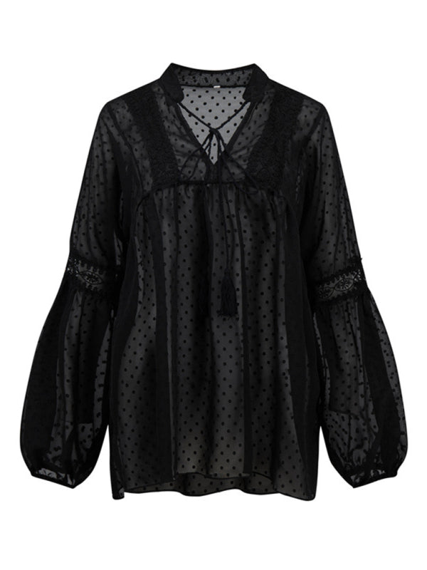 Women's Chiffon  Lace Loose Balloon Sleeve Top