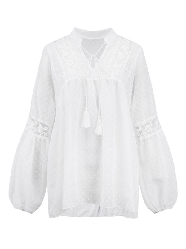 Women's Chiffon  Lace Loose Balloon Sleeve Top