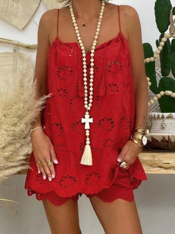 Women's Camisole Embroidered Shorts Set