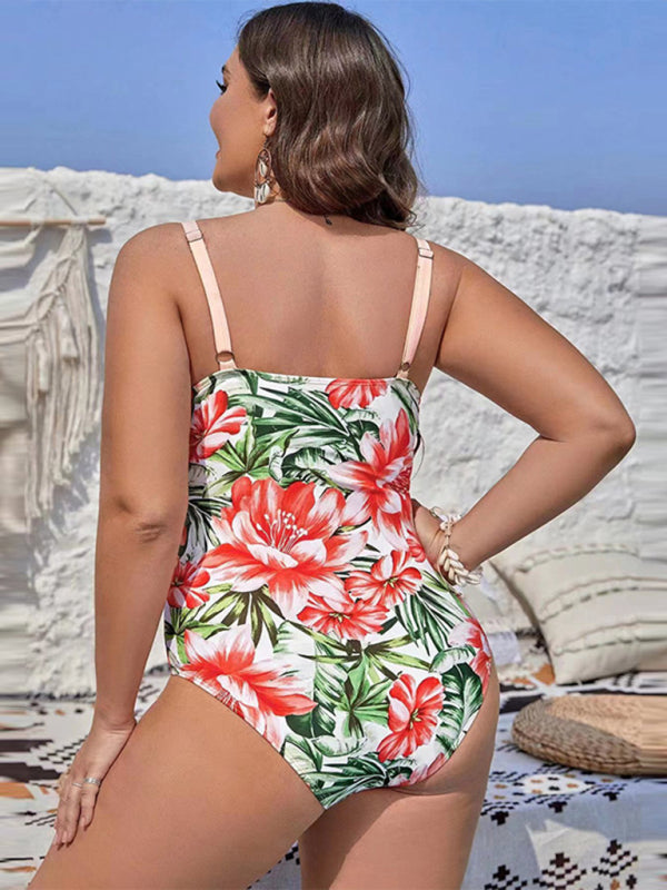 Sexy Printed hip-covering Strappy One-piece Swimsuit