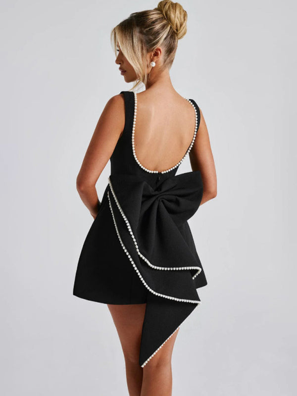 Women's Pearl Bow Fashion Short Dress