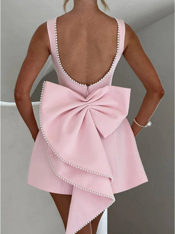 Women's Pearl Bow Fashion Short Dress