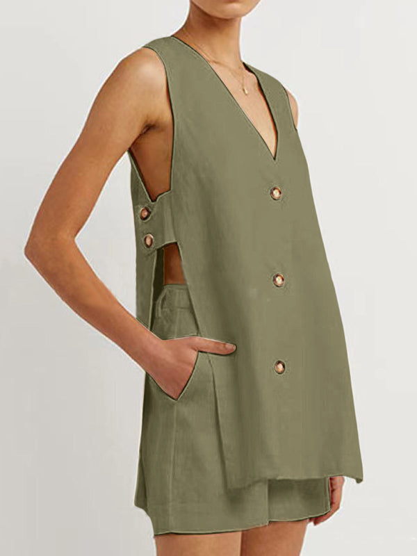 New style sleeveless shorts two-piece suit, fashionable and comfortable, can be worn as outdoor women's home clothes