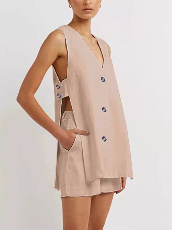 New style sleeveless shorts two-piece suit, fashionable and comfortable, can be worn as outdoor women's home clothes