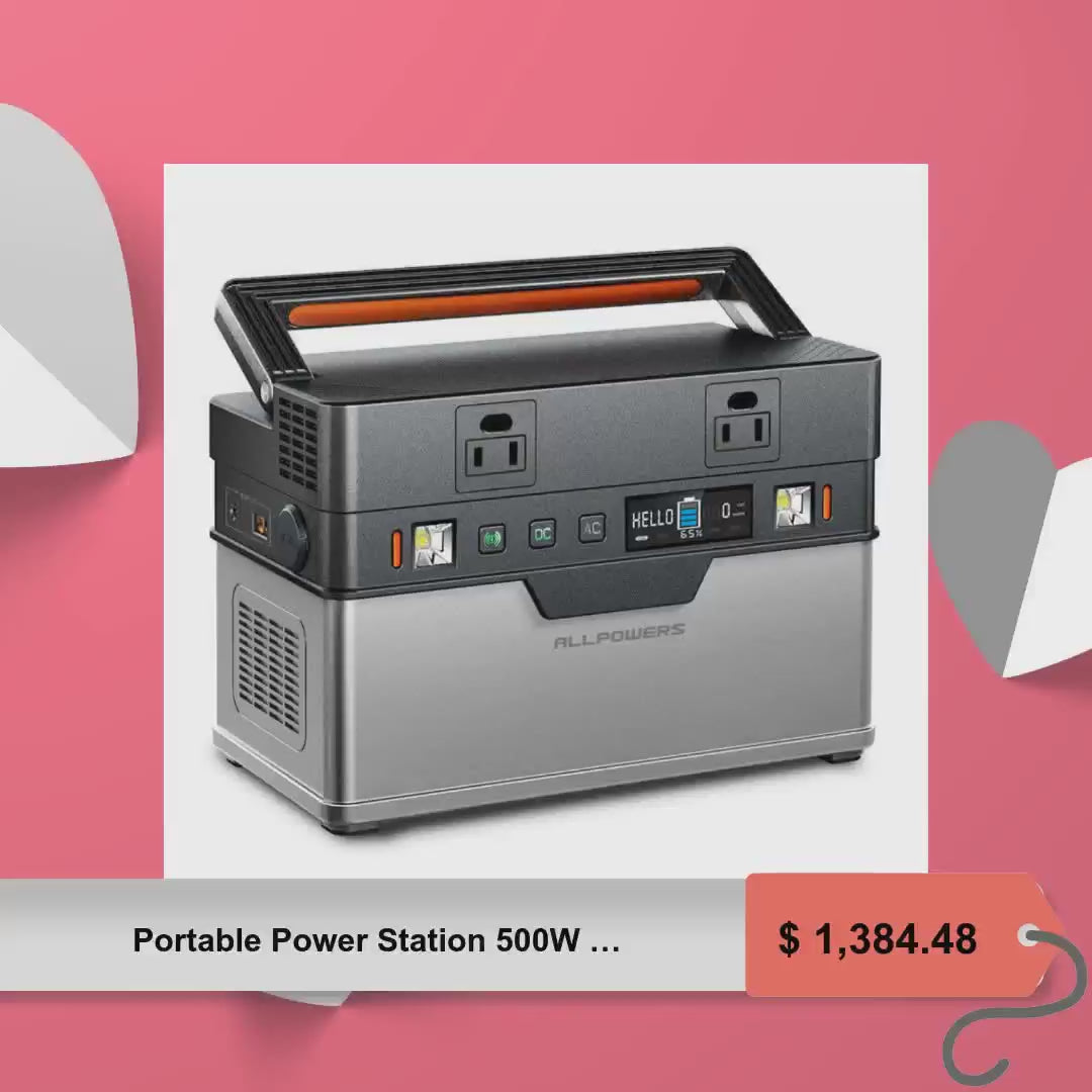 Portable Power Station 500W ( Peak 1000W ) Solar Generator MPPT 606Wh by@Vidoo