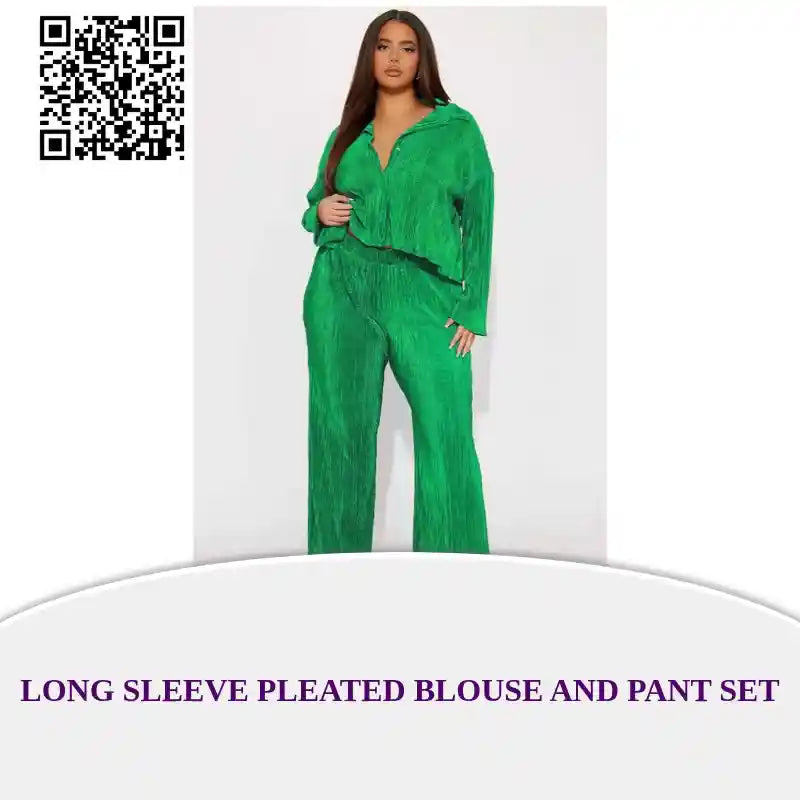 Long Sleeve Pleated Blouse And Pant Set by@Outfy