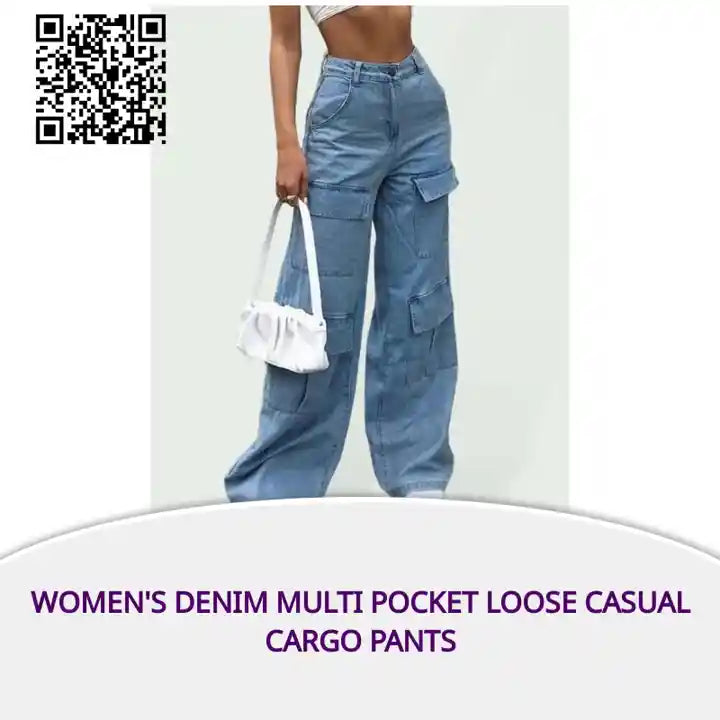 Women's Denim Multi Pocket Loose Casual Cargo Pants by@Outfy