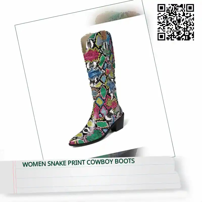 Women Snake Print Cowboy Boots by@Outfy