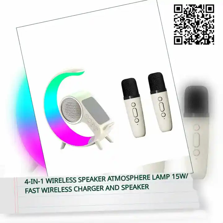 4-in-1 Wireless Speaker Atmosphere Lamp 15W/ Fast Wireless Charger and Speaker by@Outfy