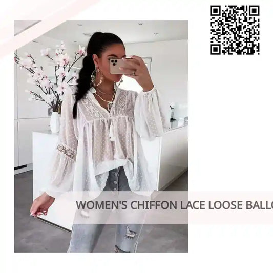 Women's Chiffon Lace Loose Balloon Sleeve Top by@Outfy