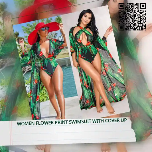 Women Flower Print Swimsuit With Cover Up by@Outfy