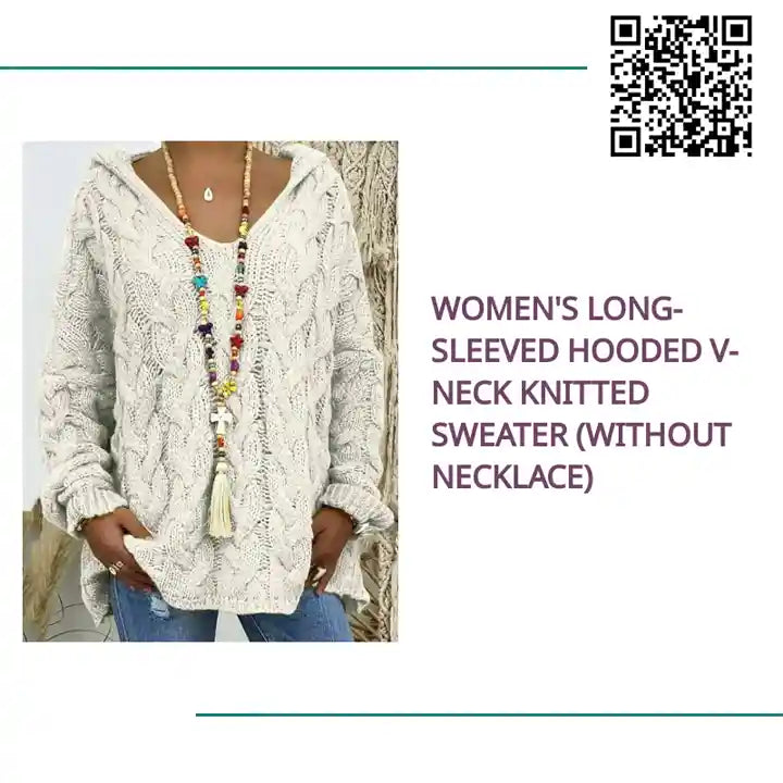 Women's Long-sleeved Hooded V-neck Knitted Sweater (without necklace) by@Outfy