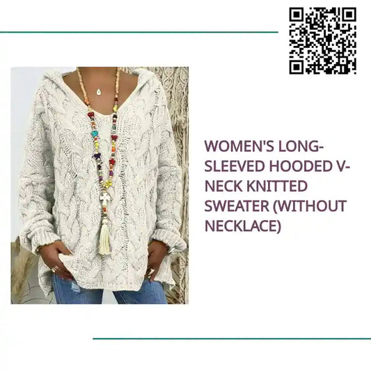 Women's Long-sleeved Hooded V-neck Knitted Sweater (without necklace) by@Outfy
