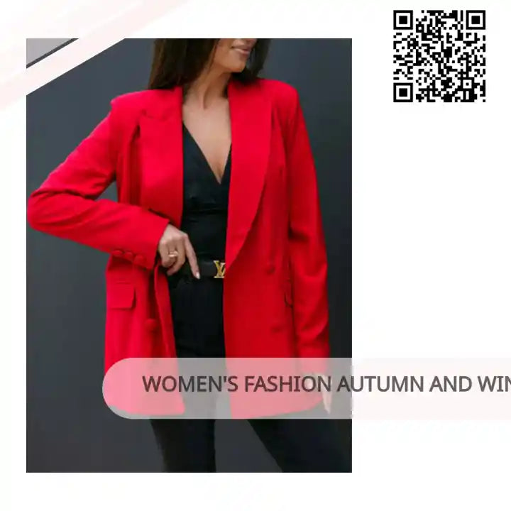 Women's fashion autumn and winter long-sleeved double-breasted suit collar jacket by@Outfy