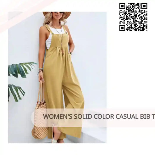 Women's Solid Color Casual Bib Trousers by@Outfy