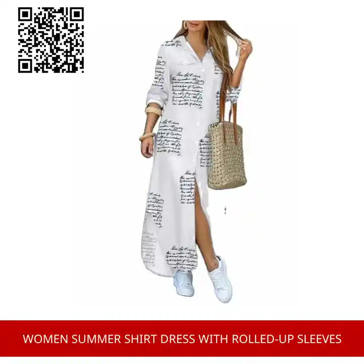 Women Summer Shirt Dress With Rolled-up Sleeves by@Outfy