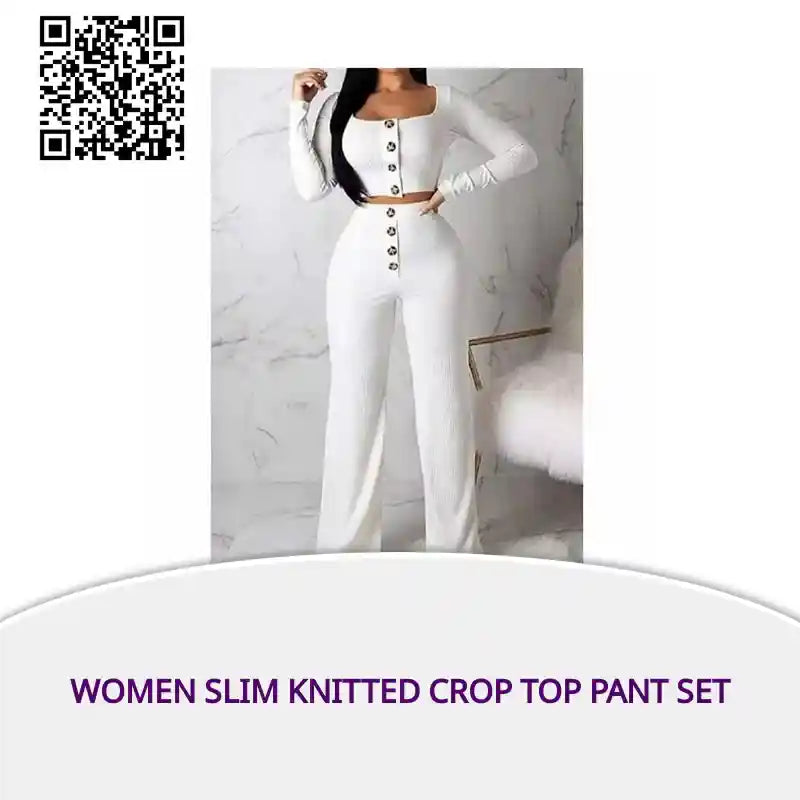 Women Slim Knitted Crop Top Pant Set by@Outfy