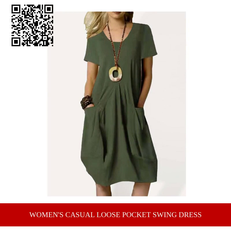Women's Casual Loose Pocket Swing Dress by@Outfy