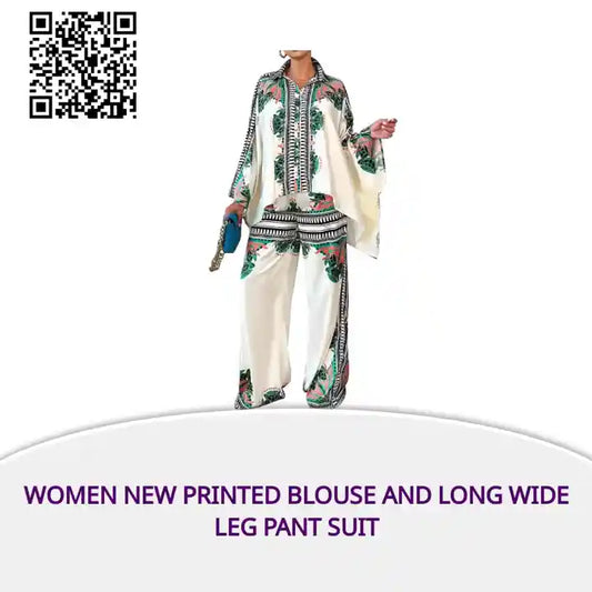 Women New Printed blouse and Long Wide Leg Pant Suit by@Outfy