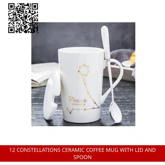 12 Constellations Ceramic Coffee Mug With Lid And Spoon by@Outfy