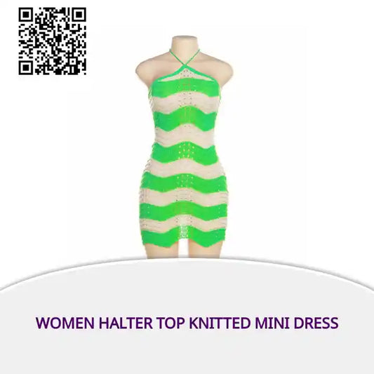 Women Halter Top Knitted Mini Dress by@Outfy