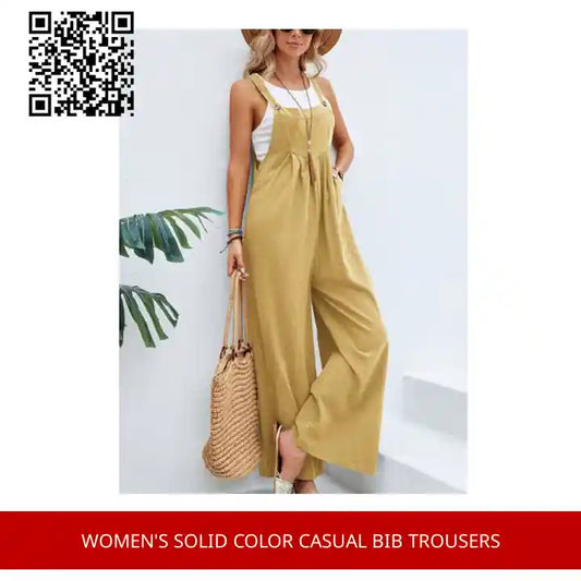 Women's Solid Color Casual Bib Trousers by@Outfy
