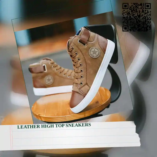 Leather High Top Sneakers by@Outfy