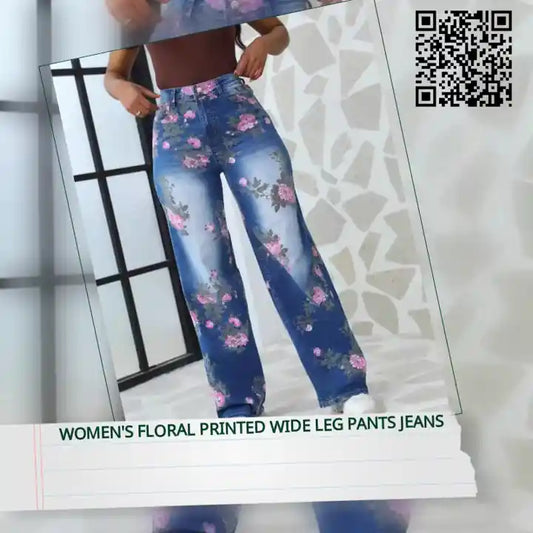 Women's Floral Printed Wide Leg Pants Jeans by@Outfy