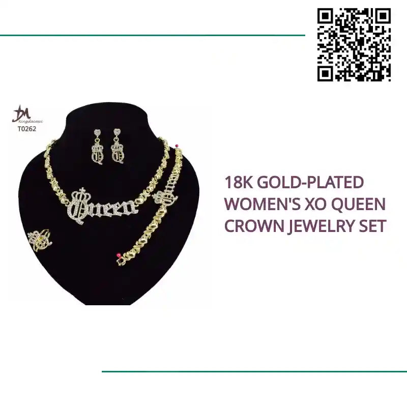 18K gold-plated Women's XO Queen Crown Jewelry Set by@Outfy