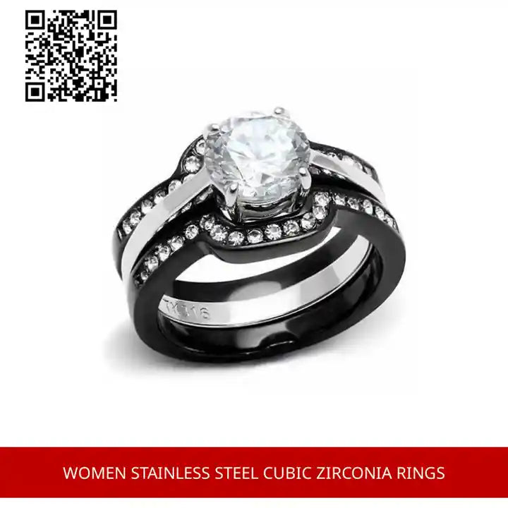 Women Stainless Steel Cubic Zirconia Rings by@Outfy