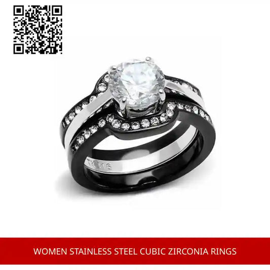 Women Stainless Steel Cubic Zirconia Rings by@Outfy