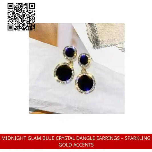 Midnight Glam Blue Crystal Dangle Earrings – Sparkling Gold Accents by@Outfy