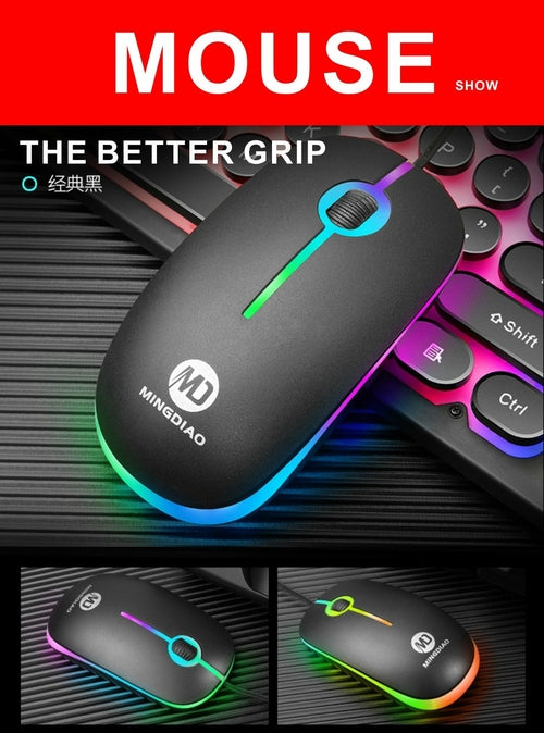 USB Wired Light Up Gaming Keyboard and Mouse Set