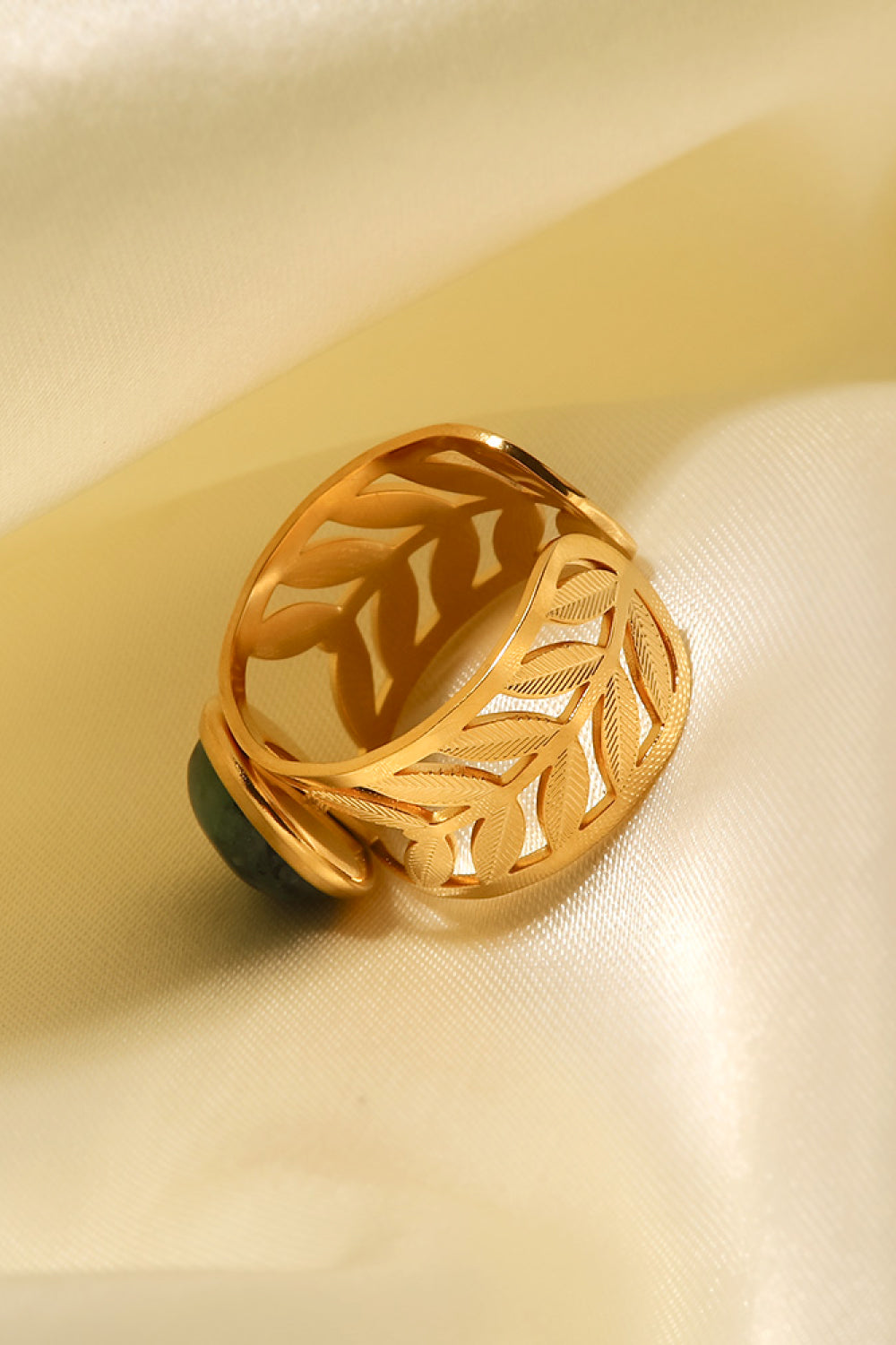 18k Gold Plated Malachite Leaf Ring LMH Beauty