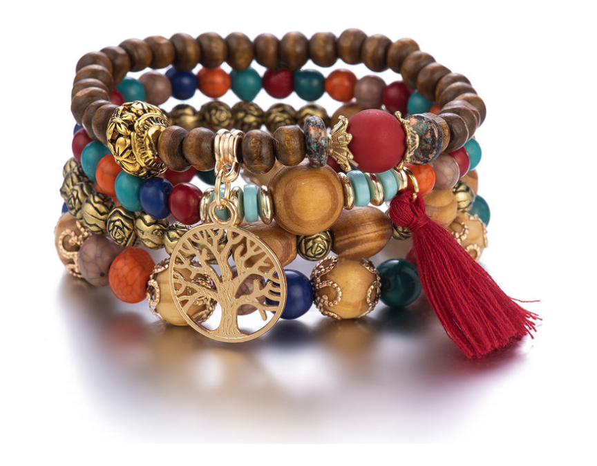 Bohemian style multi-layer wood beaded bracelet LMH Beauty